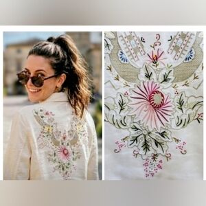Beautiful Ivory Linen Embroidered Jacket Liz Claiborne